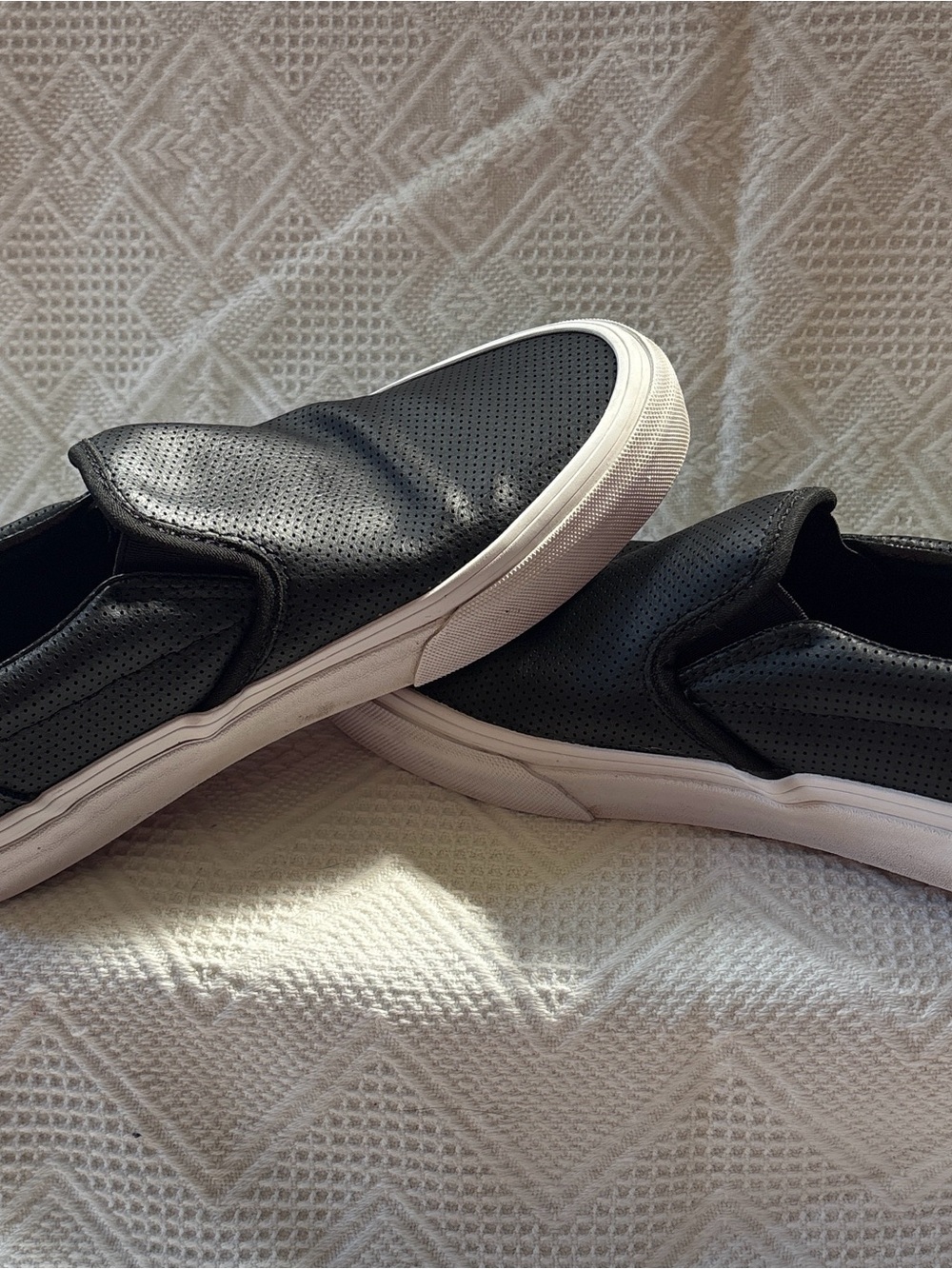 Vans Black Perforated Slip-On Sneakers with White Sole